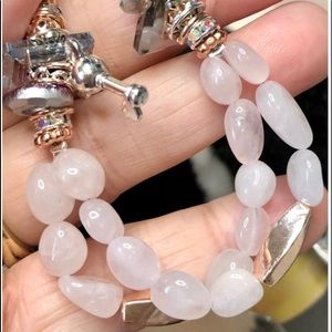 🌹Rose quartz chunky charm bracelet-natural stones